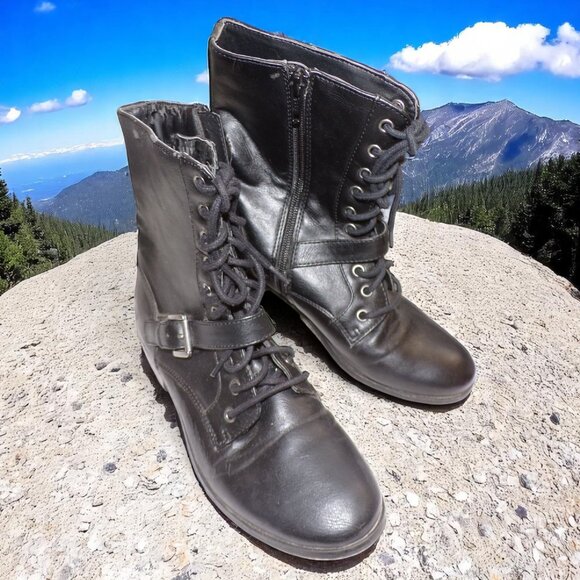 a.n.a Shoes - A.N.A. Black Moto Buckle Zip Up Boots Size 7.5